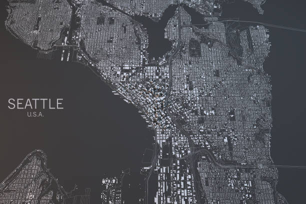 istock Map of Seattle, satellite view, city, Usa 686543628