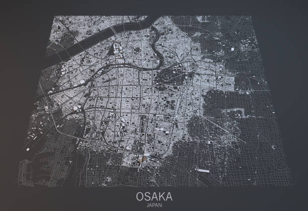 istock Map of Osaka satellite view, city, Japan 686543878