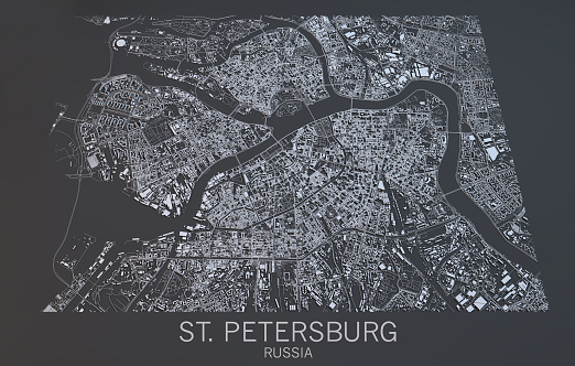 Map of St. Petersburg, satellite view, cities, Russia. 3d rendering