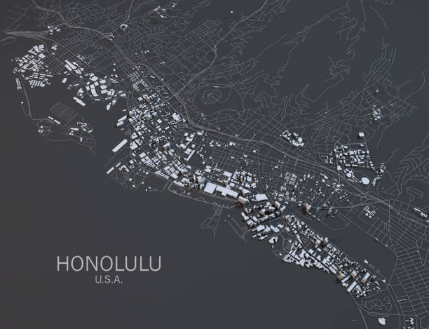 istock Map of Honolulu, satellite view, city, Usa. 3d rendering 686546156