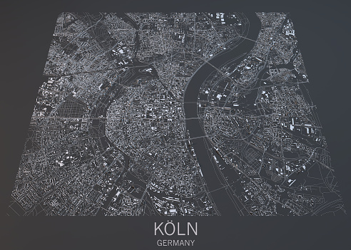 Map of Koln, Cologne, satellite view, city, Germany. 3d rendering