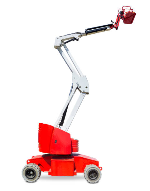 istock Wheeled articulated boom lift on a light background 686553440