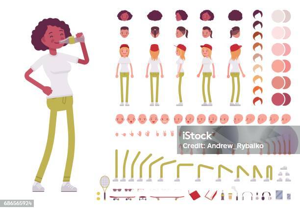 Teenager Girl Character Creation Set Stock Illustration - Download Image Now - Characters, Women, Construction Industry