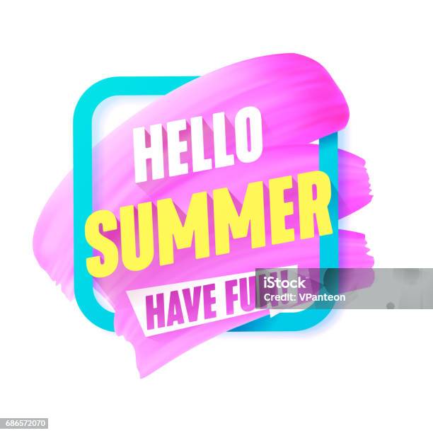 Hello Summer Pink Smear In Frame Vector Label With Text Stock Illustration - Download Image Now