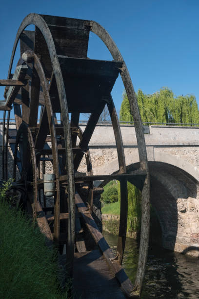 istock Groppello (Italy): big wooden wheel on Martesana 686578000
