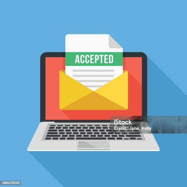 Laptop And Envelope With University Acceptance Letter Email With Accepted Header Subject Line College Acceptance Admission Employment Recruitment Concepts Modern Flat Design Vector Illustration Stock Illustration - Download Image Now