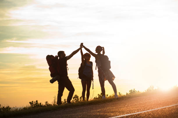 istock Group of backpackers hiking 686582458