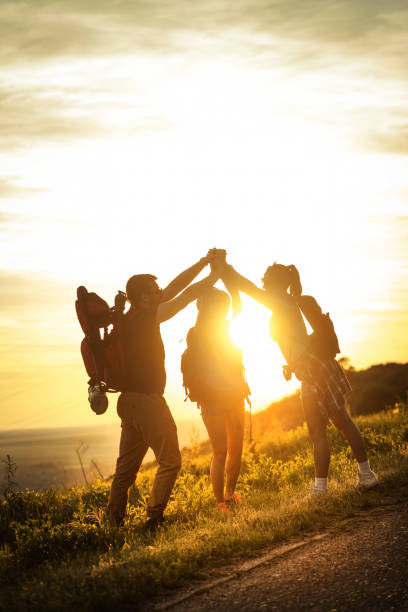 istock Group of backpackers hiking 686582862