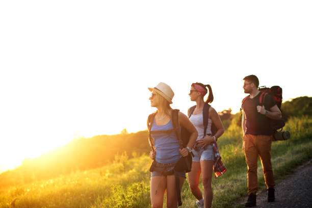 istock Group of backpackers hiking 686582962