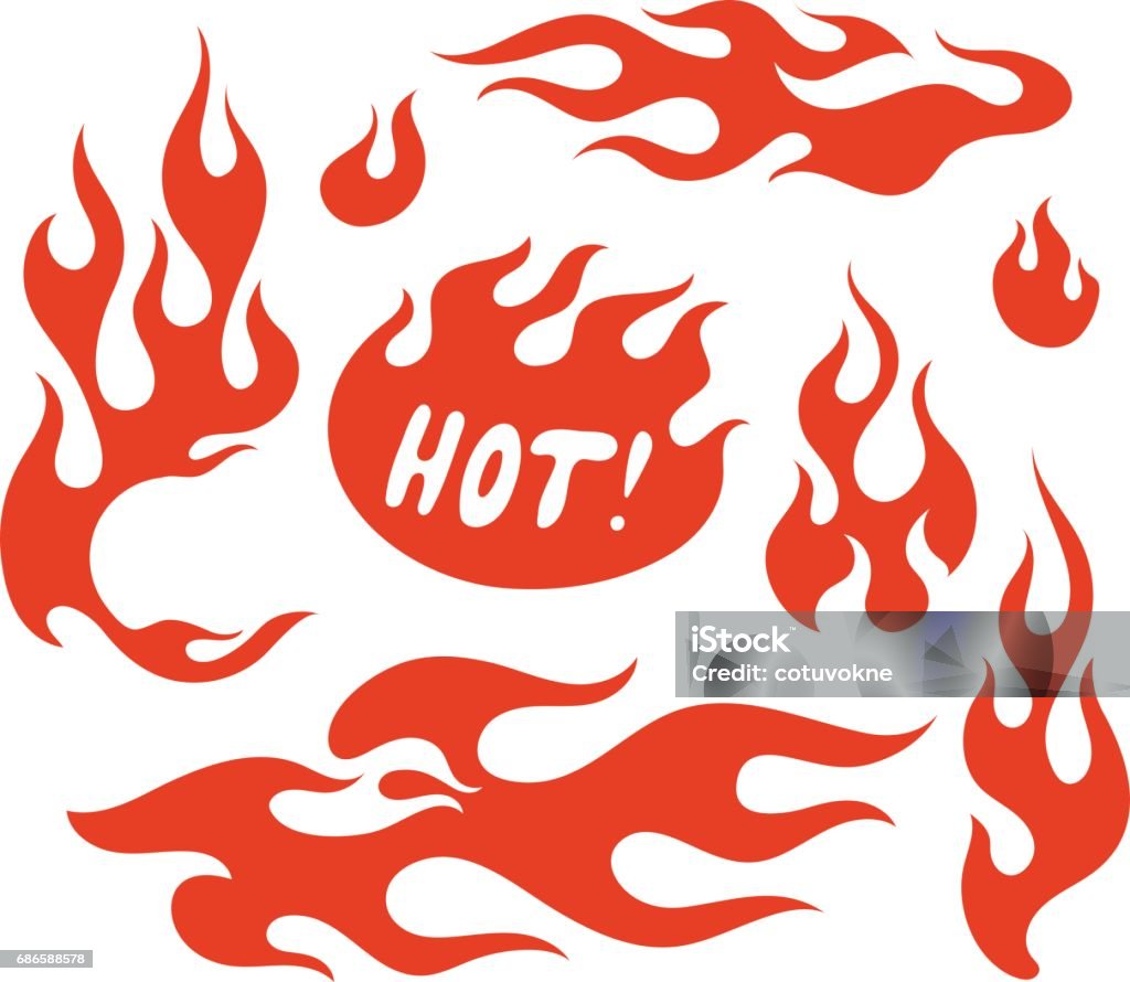 Red flame elements Red fire, old school flame elements, isolated vector illustration Flame stock vector