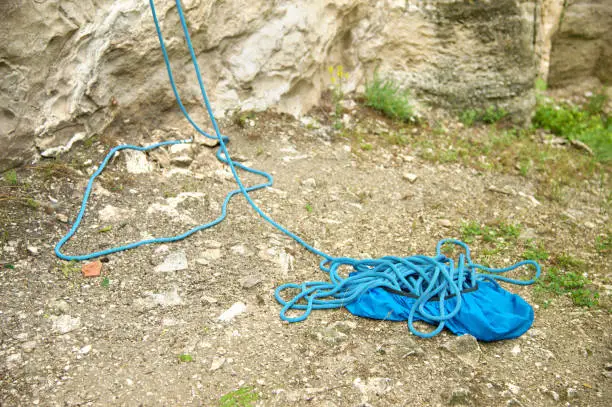 Photo of A twisted blue rope climbing rope