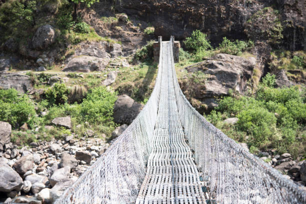 istock Suspension bridge along the Annapurna Circuit, Nepal 686597478