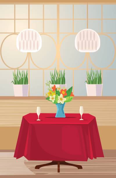 Reserved table for romance date Reserved table for romance date. Vector flat cartoon illustration banquet chairs stock illustrations