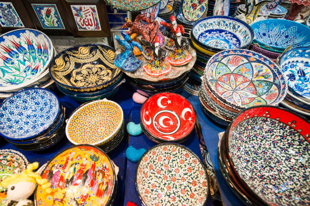 istock Ethnic Ceramic plates and souvenirs in Grand Bazaar Istanbul Turkey 686604034