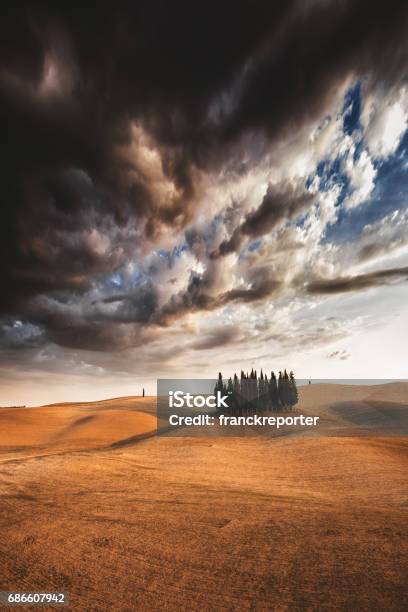 Val Dorcia Landscape Stock Photo - Download Image Now - Cereal Plant, Storm, Agriculture