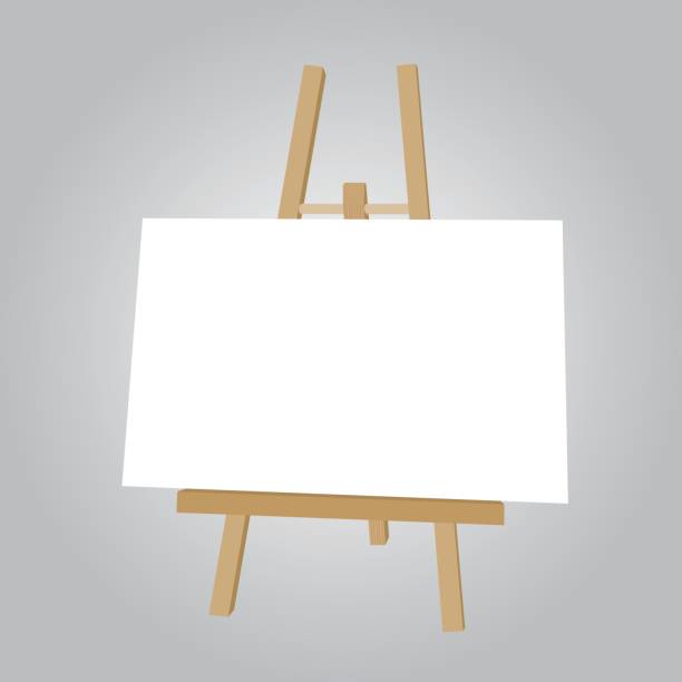 istock Vector illustration of wooden easel with blank white paper, isolated on grey background 686608404