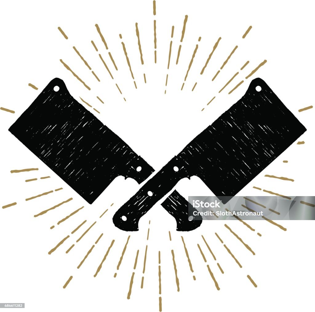 Hand drawn cleaver knives vector illustration. Hand drawn icon with textured cleaver knifes vector illustration. Meat Cleaver stock vector