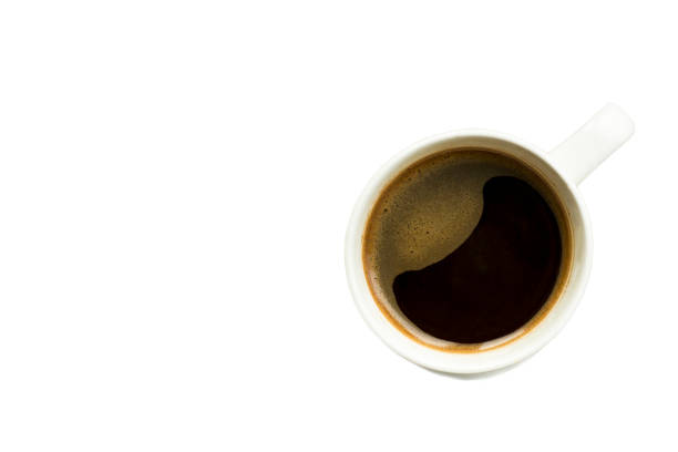 istock Cup of coffee isolated on white background top view, with copy space for text at left side 686613762