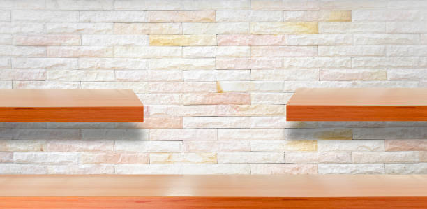 istock Empty top wooden shelves 686617688