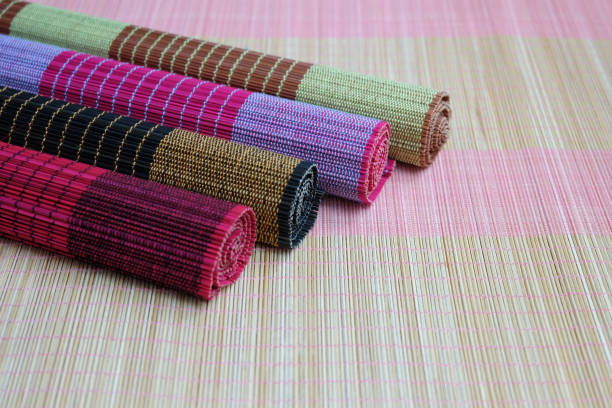 istock Background of bamboo mat plate, Colorful pattern, Bamboo texture, Blank space of bamboo mat 686620110