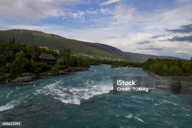 Otta River In Norway Stock Photo - Download Image Now - Bridge - Built Structure, Cloud - Sky, Footpath