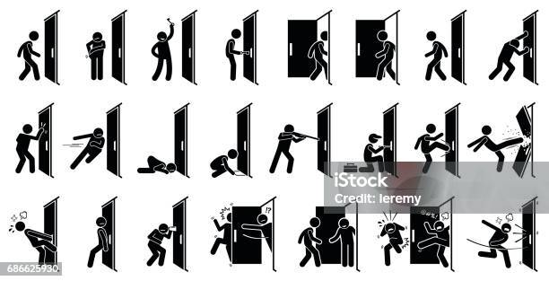 Man And Door Pictogram Stock Illustration - Download Image Now - Door, Icon Symbol, Opening
