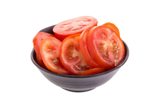 close up of tomato slice, piled up