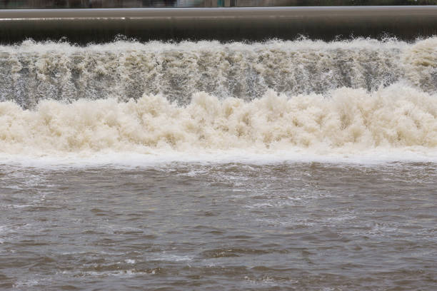 istock Water over rubber dam blocking the river for agriculture 686633004