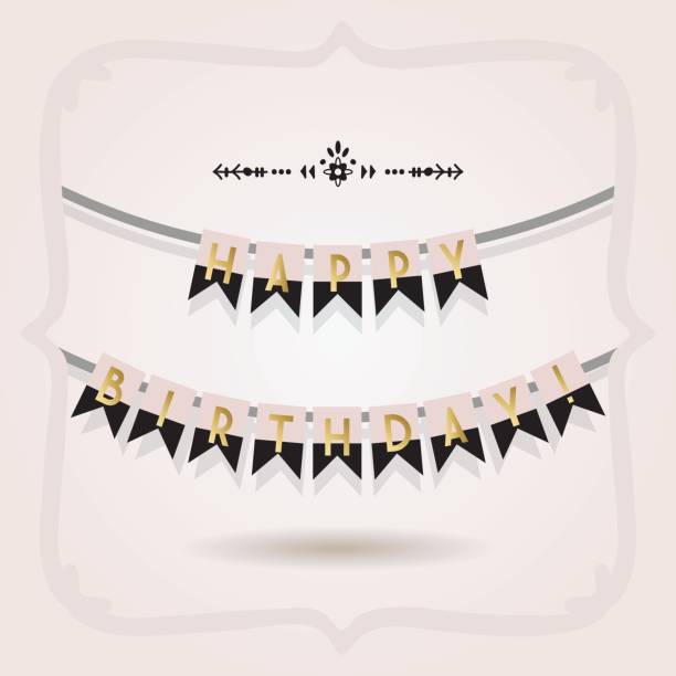 istock Black, pink and golden Happy Birthday buntings on pink gradient background 686639268