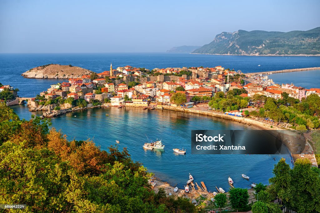 Amasra town on the Black sea coast, Turkey Amasra resort town situated on a peninsula lagoon, Black Sea coast, Turkey Türkiye - Country Stock Photo