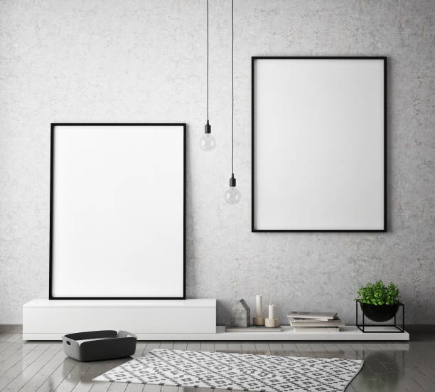 istock mock up poster frame in hipster interior background, scandinavian style, 3D render 686646428