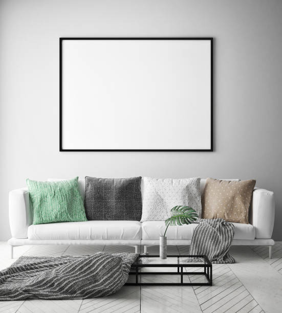 istock mock up poster frame in hipster interior background, scandinavian style, 3D render 686646528