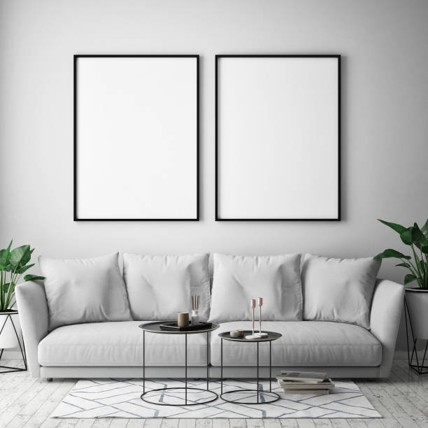 istock mock up poster frame in hipster interior background, scandinavian style, 3D render 686646550