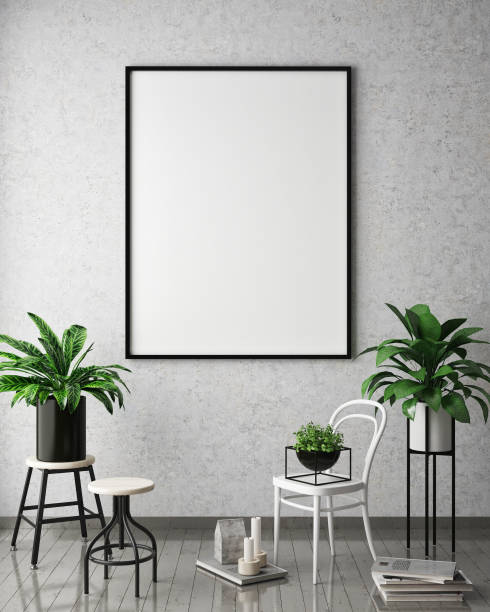 istock mock up poster frame in hipster interior background, scandinavian style, 3D render 686648702