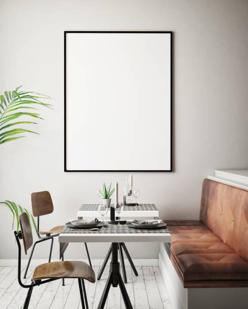 istock mock up poster frame in hipster interior background, scandinavian style, 3D render 686648706