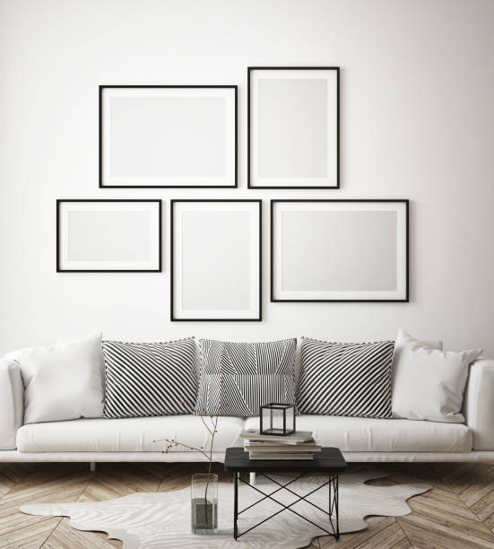 istock mock up poster frame in hipster interior background, scandinavian style, 3D render 686648756
