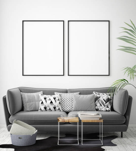 istock mock up poster frame in hipster interior background, scandinavian style, 3D render 686648786