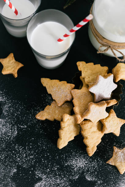 istock Christmas traditional cookies with milk on the table 686657026