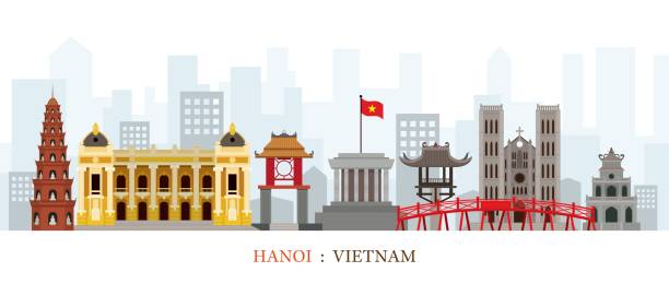 Hanoi Vietnam Landmarks Skyline Cityscape, Travel and Tourist Attraction hanoi stock illustrations