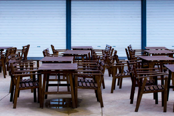 istock Easy movable tables and chairs for using in any open area events. The open area such as beer yard, beer garden, public cafe, open space shop, open drinking area. 686663514