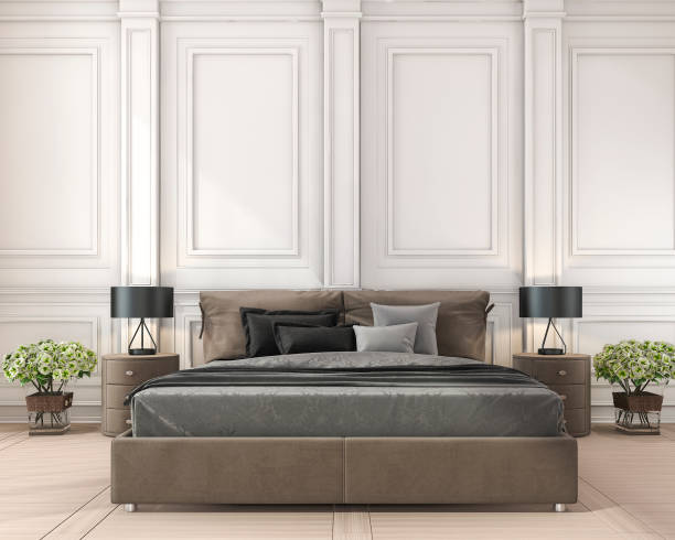 istock 3d rendering brown classic bed in classic bedroom with plant 686667480