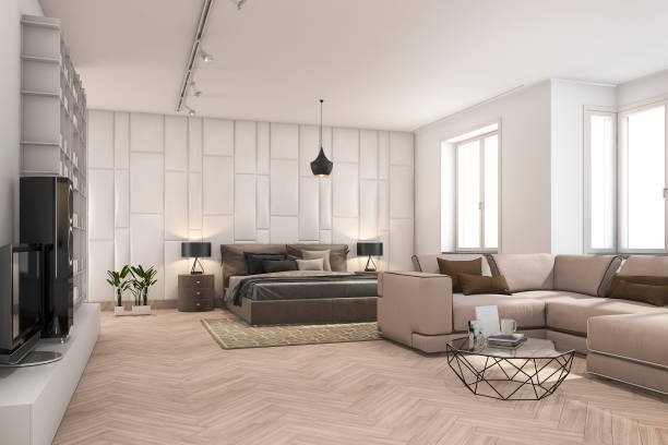 istock 3d rendering scandinavian living room and bedroom 686667508