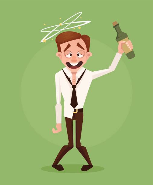 szczęśliwy uśmiechnięty pijany biznesmen pracownik biurowy charakter - drunk stock illustrations