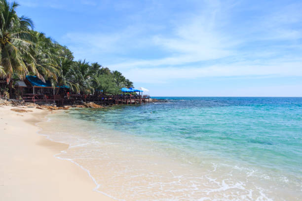 istock Summer tropical sea and beach in blue sky. 686681882