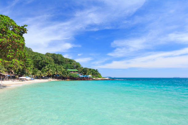 istock Summer tropical sea and beach in blue sky. 686684494
