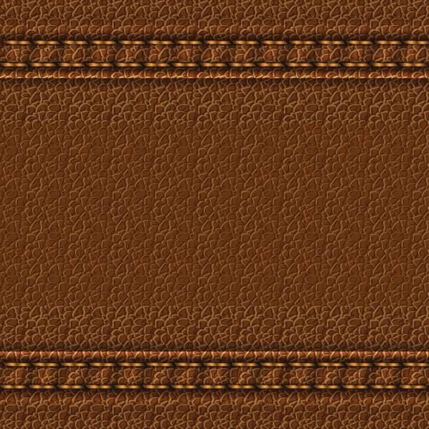 Leather texture background Realistic leather texture with two seams. Brown leather background with stitching. Vector illustration leather backgrounds textured suede stock illustrations
