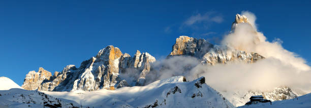 istock Panoramic View of Mount Cimon della Pala, mountain group Pale di San Martino. Dolomites mountains - Italy, Europe. 686690222