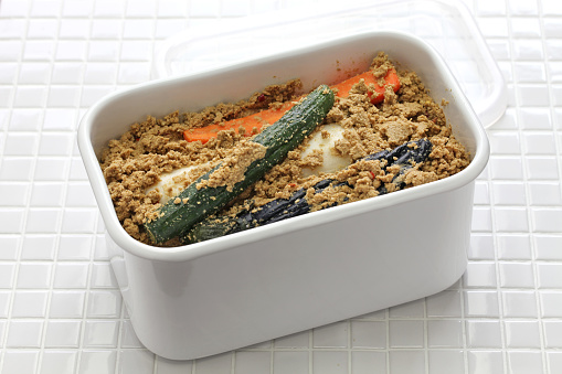 rice bran pickled vegetables in a refrigerator