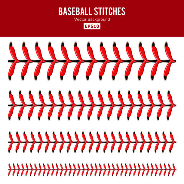 ilustrações de stock, clip art, desenhos animados e ícones de baseball stitches vector. lace from a baseball isolated on white. sports ball red laces set - textured sport leather backgrounds