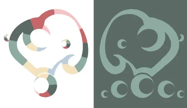Vector illustration of Circus elephant silhouette on ball
